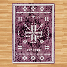 Load image into Gallery viewer, southwestern-inspired-purple-marble-arrows-area-rug-on-wood-floor
