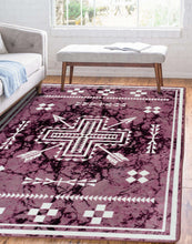 Load image into Gallery viewer, southwestern-inspired-purple-marble-arrows-area-rug-in-modern-white-room

